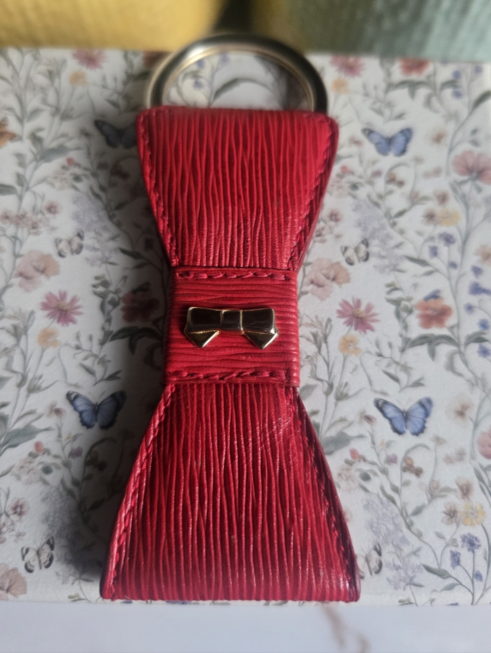 Vintage Nina Ricci Red Saffiano Leather Bow Keychain
